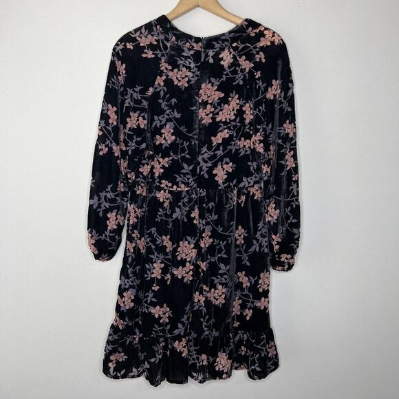 Another Love Velvet Floral Mini Dress Sz S Black Pink balloon sleeves - Picture 8 of 12